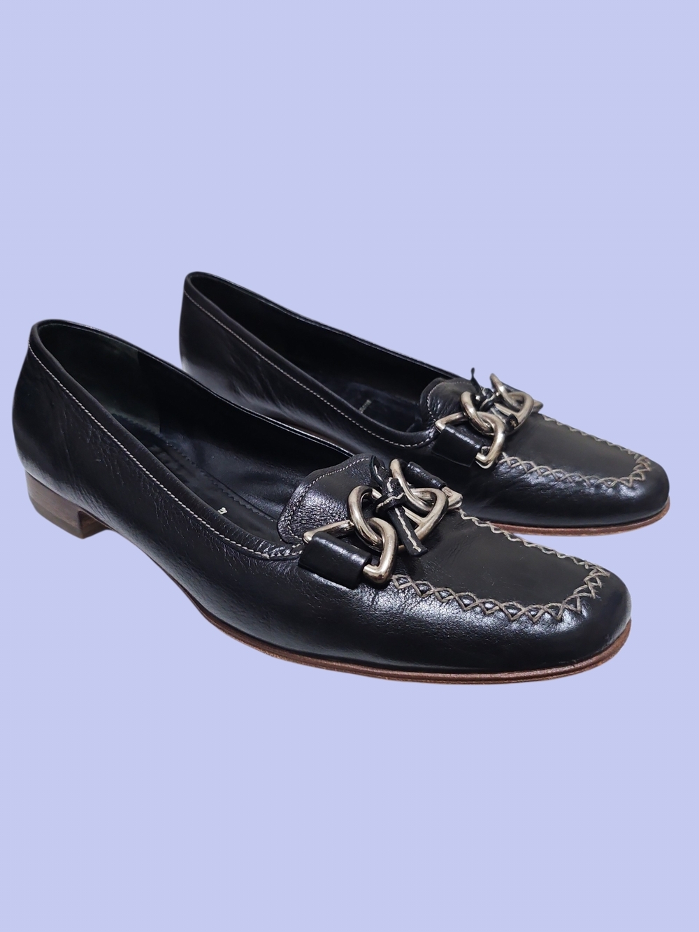 Prada Chain-Link Leather Loafers
